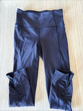 Lululemon Speed Up Crop Leggings Navy Blue Ruched Ankle Size 4